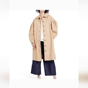 NWOT KIKA VARGAS  Scalloped Edges & bubble sleeves tan trench coat SIZE 2XL